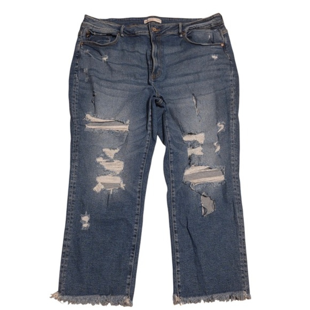 KanCan Maurices Distressed Straight Leg Jeans Blue Frayed Hem 209722 Womens 22